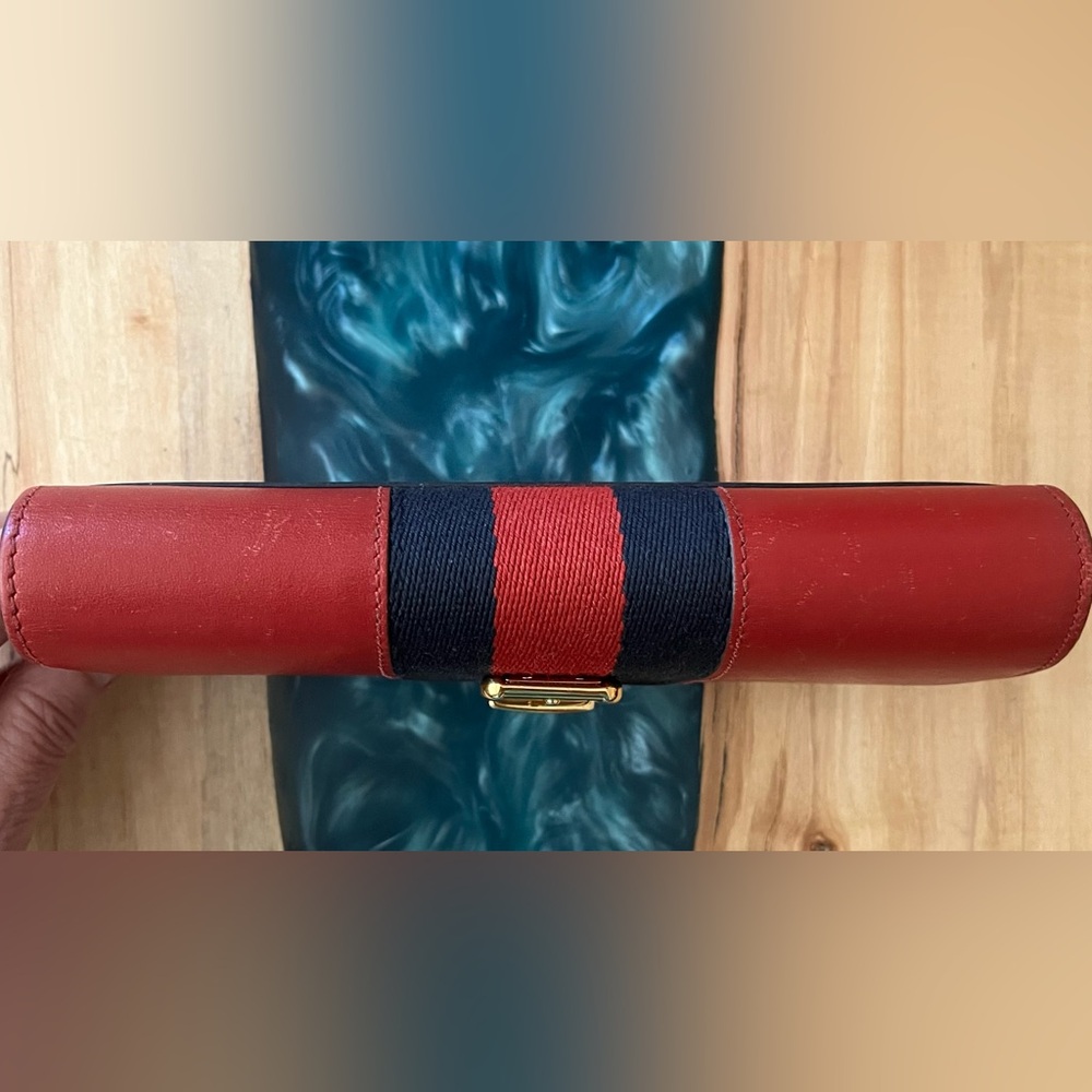 Gucci Sylvie Web Continental Wallet in Red and Blue with Gold Clasp - Picture 10 of 16